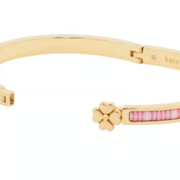NWT Kate Spade Fiesta Plaid Heritage Spade Flower Thin Hinged Bangle - Picture 2 of 3